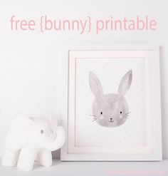 a stuffed animal next to a white frame with the words free bunny's printable