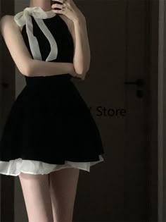 2023 Sexy Dress Woman Bow Bandage Sleeveless Slim Patchwork Black Mini Dresses Puffy Elegant Vintage Ladies Summer Fashion, Black Mini Dresses, Dresses Puffy, Hole Dress, Mode Ulzzang, Dress Woman, Glam Dresses, Lace Fashion, Fashion Chic