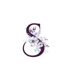 the letter s with flowers and birds on it's uppercase is shown in purple