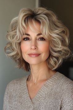 Beauty and Makeup: #beauty, #makeup, #skincare, #haircare Shoulder Length Wavy Bob With Bangs, How To Curl A Short Bob, Bob Cut For Curly Hair, Hairstyles For 70 Year Old Women, Curly Hair Styles For Short Hair, Older Women Curly Hairstyles, Curly Bobs For Older Women, Curly Hairstyles For Older Women, Curly Hair Bob