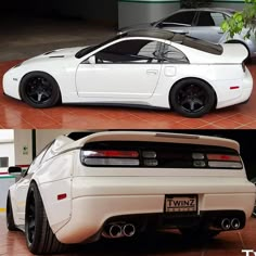 two different views of a white sports car