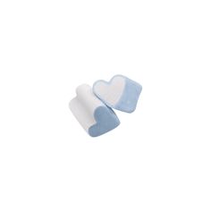 two blue and white hearts are on top of each other, one has a heart shaped patch