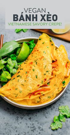 vegan banh xeo vietnamese savory crepe on a plate