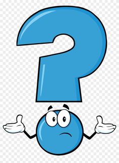 a cartoon blue question mark with two hands