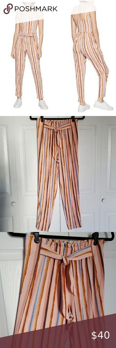 NEW BCBGeneration Stripe Paperbag Waist Pants Black Sparkle Dress, Womens Straight Leg Pants, Denim Bows, Printed Palazzo Pants, Summer Beach Party, Scuba Dress, Polyester Pants, Flowy Pants, Sparkle Dress