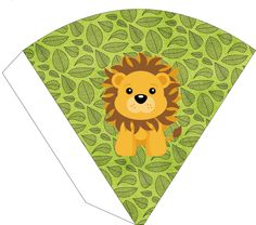 an image of a kite with a lion on it's face and green leaves in the background