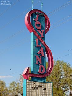 the sign for joyland in front of a building