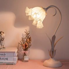 Korean Opal Glass Pink Lily Table Lamp - Elegant Nightstand Light For Single Bedrooms Nightstand Light, Flower Lamp, Single Bedroom, Lampe Decoration, Cute Bedroom Decor, Dream Room Inspiration, Room Makeover Inspiration, Bedroom Night Stands, Diy Lamp