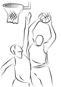 two men are playing basketball on the court, one is jumping up to dunk the ball