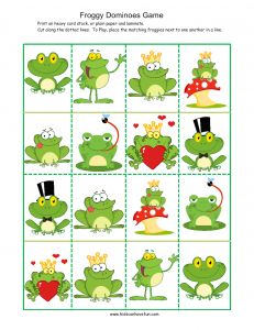 froggy domino game with different pictures and words to match the number of toadgies