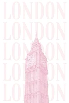 the big ben clock tower towering over the city of london, england in pink and white