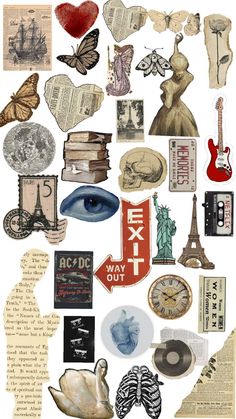 an assortment of different items are arranged in the shape of a collage with words and pictures