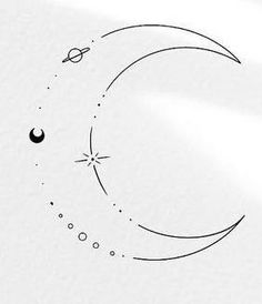 a drawing of a crescent moon with stars in the sky