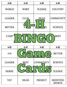 four different game cards with the words 4 - h, 4 - h and 4 - h