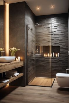 bathroom decor small bathroom ideas bathroom aesthetic bathroom ideas modern design house design home interior design Cabin Shower Ideas Rustic, Modern Mountain Bathroom Ideas, Modern Toilet Room, Black And Wood Bathroom, Tiny Cabin Bathroom, Modern Cabin Bathroom, Dark Modern Bathroom, Small Luxury Bathroom