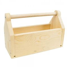 a wooden toy box with handle on white background