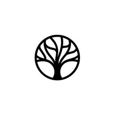 a black and white tree logo on a white background