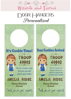 two door hangers with the words, it's cookie time and an image of a