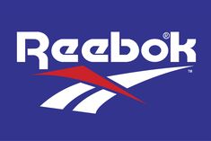 the reebok logo is shown on a blue background with white and red stripes