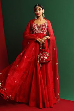 Buy Mahima Mahajan Red Yami Organza Anarkali With Dupatta Online | Aza Fashions