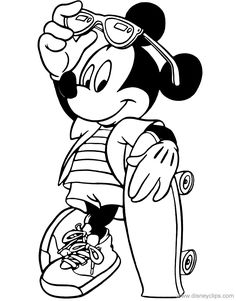 mickey mouse with his skateboard coloring page