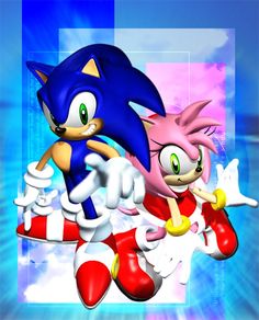 two sonic and knuckles characters in front of a blue background