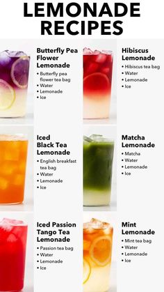 the different types of lemonade are shown in this chart, which shows how to make them