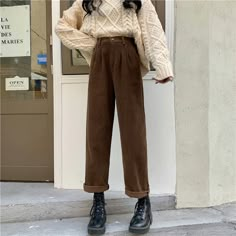 Pleated Corduroy Pants (4 Colors) – Megoosta Fashion Korean Wide Leg Pants, Korean Street Wear, Corduroy Pants Outfit, Korean Pants, Pants Elegant, Black Korean, Style Wide Leg Pants, Streetwear Korean, Corduroy Pants Women