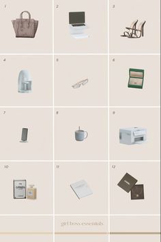 an image of various items that are in the shape of squares and rectangles