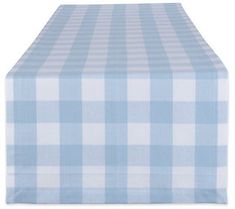 a blue and white checkered table cloth