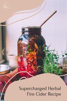 a jar filled with food sitting on top of a table