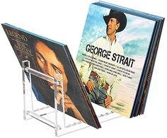 a magazine rack with an image of george stratt on the front and back