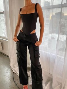 Corset Bandage Top Women Black Camisole Short Cropped Tank Tops 2023 Summer Sexy Elegant Nightclub Evening Party Female Clothes [23y 9m 5d] Corset And Jeans, Ripped Jeans Style, Bandage Top, Corset Outfit, Female Clothes, Black Camisole