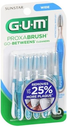 SM GUM Proxabrush Go-Betweens Interdental Brushes 3614FC 10ct EFFECTIVE PLAQUE REMOVAL: This alternative to floss was designed to remove plaque from areas between teeth often missed by tooth brushing alone. Triangular bristles are proven to remove more plaque. ERGONOMIC DESIGN: The Proxabrush features a nonslip handle for comfortable & precise grip, a bendable neck for easy reach to the back of the mouth & a ventilated cap to protect the brush between uses. RECOMMENDED BY DENTAL HYGIENISTS: Our products make it easy to clean hard-to-reach areas where plaque buildup can occur. We can help you reach the goal of between-teeth cleaning at least once per day! BETWEEN TEETH CLEANING: We've created an array of quality products to help make food & plaque removal effortless, including flossers, den Tooth Brushing, Plaque Removal, Tongue Cleaner, Make Food, Tooth Brush, Dental Floss, Dental Hygienist, Teeth Cleaning, Brushing