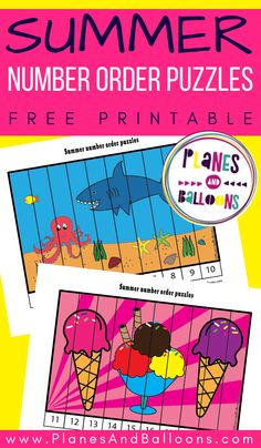 the printable summer number order puzzles for kids