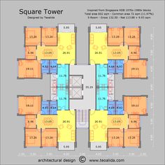 the floor plan for an apartment building with four floors and three levels, including two separate rooms