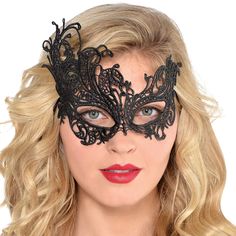 Black Lace Filigree Masquerade Mask 7in x 4 1/2in | Party City Masquerade Mask Party, Black Lace Mask, Lace Masquerade Mask, Halloween Food Decorations, Lace Masquerade Masks, Masquerade Prom, Art Deco Invitations, Casino Night Fundraiser, Casino Dress