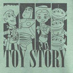 an advertisement for toy story with cartoon characters in black and white on a green t - shirt