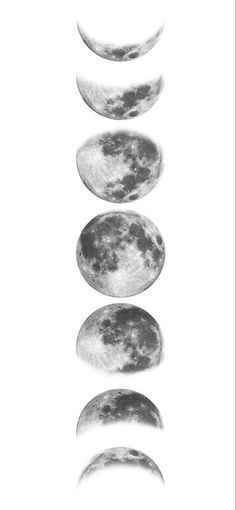 four phases of the moon are shown in black and white, as well as an image of