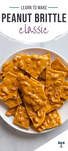 a white plate filled with peanut brittles on top of a table