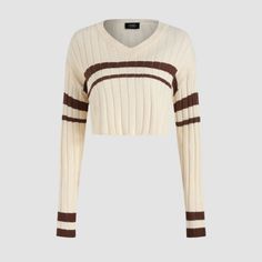 New With Tags Cider Cream Cropped Sweater With Brown Stripes. Super Soft. Cream Cropped Sweater, Png Clothes, Knit Cropped Sweater, Fotografi Digital, Elegant Outfit Classy, High Neck Sweater, Small Sweater, Sleeveless Pullover, Kpop Fashion Outfits