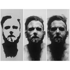 three black and white portraits of men with beards