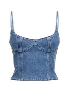 Buy Magda Butrym Denim Sleeveless Corset Top - Blue At 45% Off | Editorialist Sleeveless Corset Top, Summer Swag Outfits, Denim Tank Top, Denim Corset Top, Denim Corset, Magda Butrym, Beauty Products Drugstore, Event Dresses, Denim Top