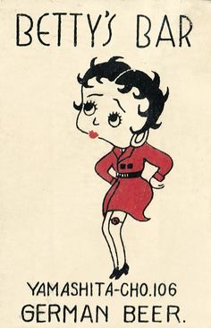 an advertisement for betty's bar featuring a woman in a red dress