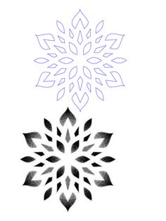 a drawing of a snowflake is shown in blue and black on a white background