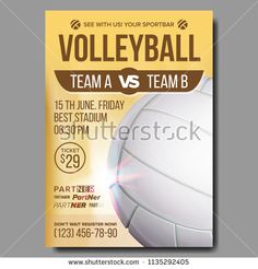 a volleyball tournament poster with the ball on it's front and back side, as well as an orange background