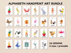 the alphabet handprint art bundle includes 26 designs