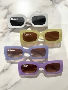 These personalized sunglasses are the perfect accessory for any party or event. The perfect party favor or matching accessory for a Bachelorette Party, birthday party or any event! They come with a drawstring case. Let your creative juices flow and personalize with any name, word, or saying. *UV protection polarized lenses* Message me about bulk order pricing! White Sunglasses With Gradient Lenses As A Gift, White Plastic Sunglasses As Gift, White Sunglasses With Gradient Lenses As Gift, White Plastic Sunglasses For Gift, Retro Sunglasses With Tinted Lenses As Gift, White Sunglasses With Uv Protection As Gift, Retro Sunglasses With Tinted Lenses As A Gift, Retro Sunglasses With Tinted Lenses For Gift, Customizable White Adjustable Sunglasses