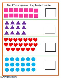 counting worksheet with hearts and squares