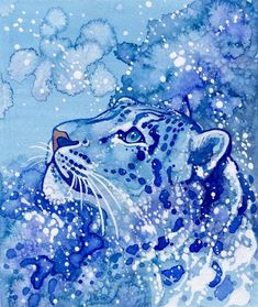 a painting of a white tiger in the water with bubbles on it's face